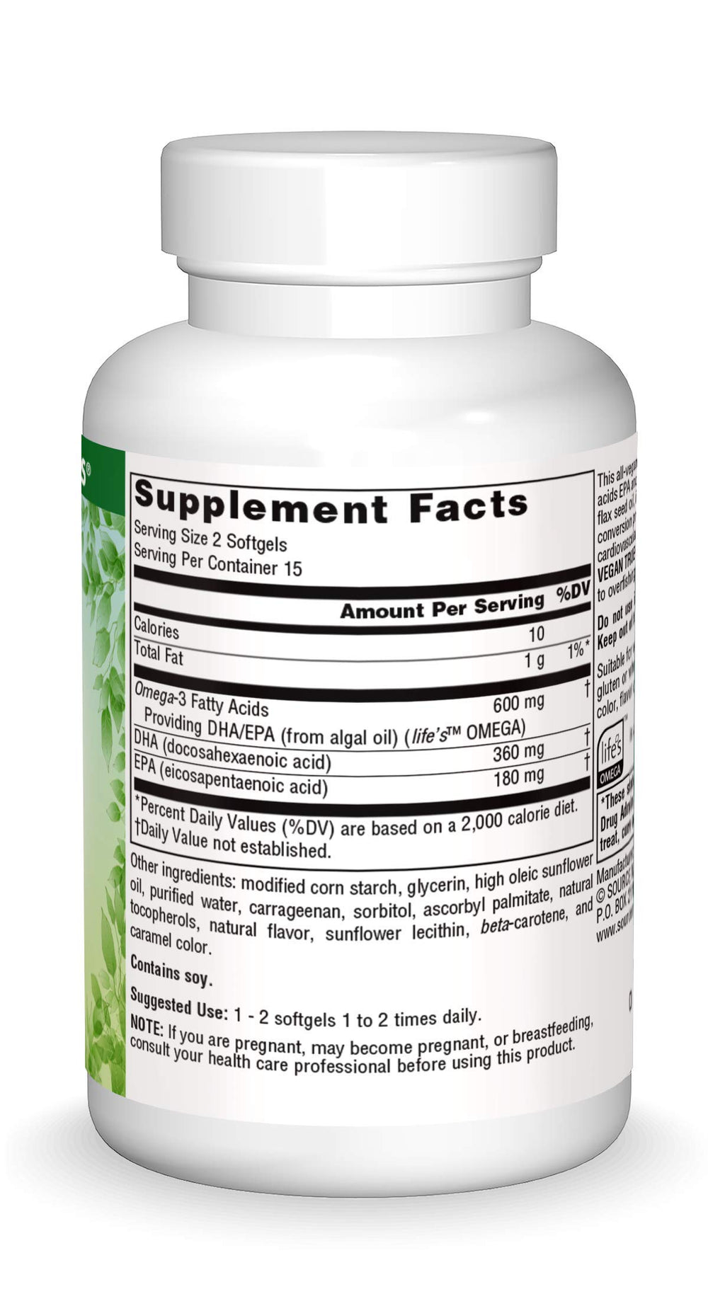 Vegan omega-3 capsules containing EPA and DHA