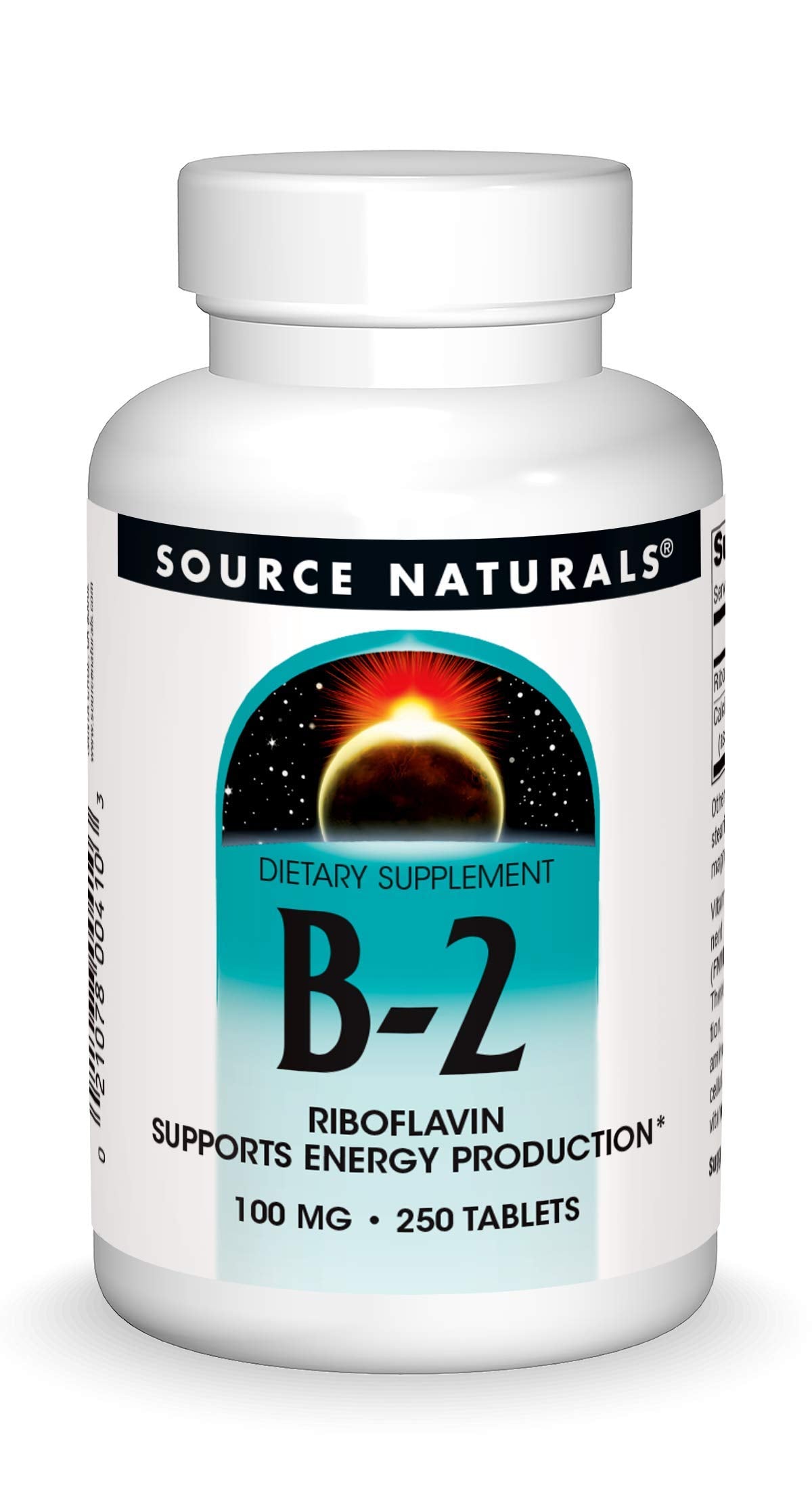 Bottle of Source Naturals Vitamin B-2 Riboflavin 100 mg, 250 tablets