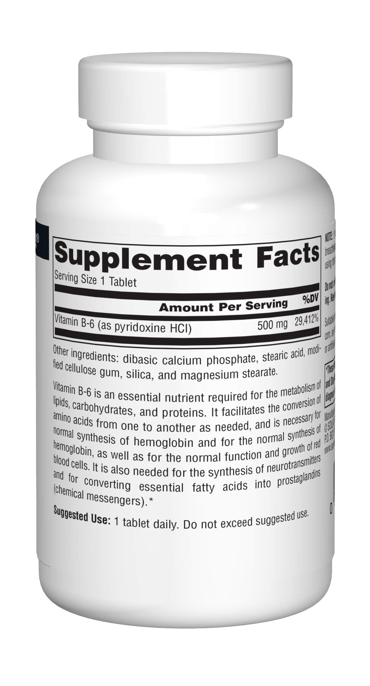 Product label showing Vitamin B-6 ingredients