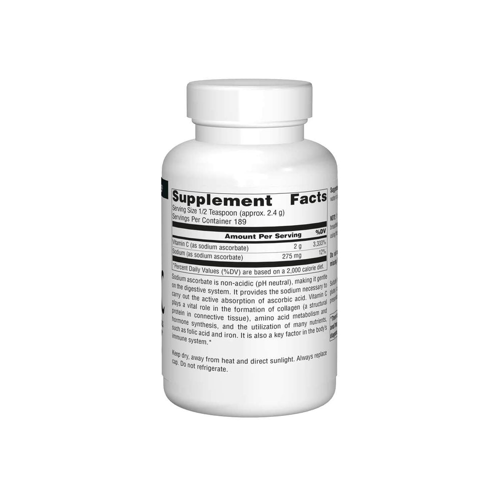 Product label with vitamin C and sodium ascorbate information