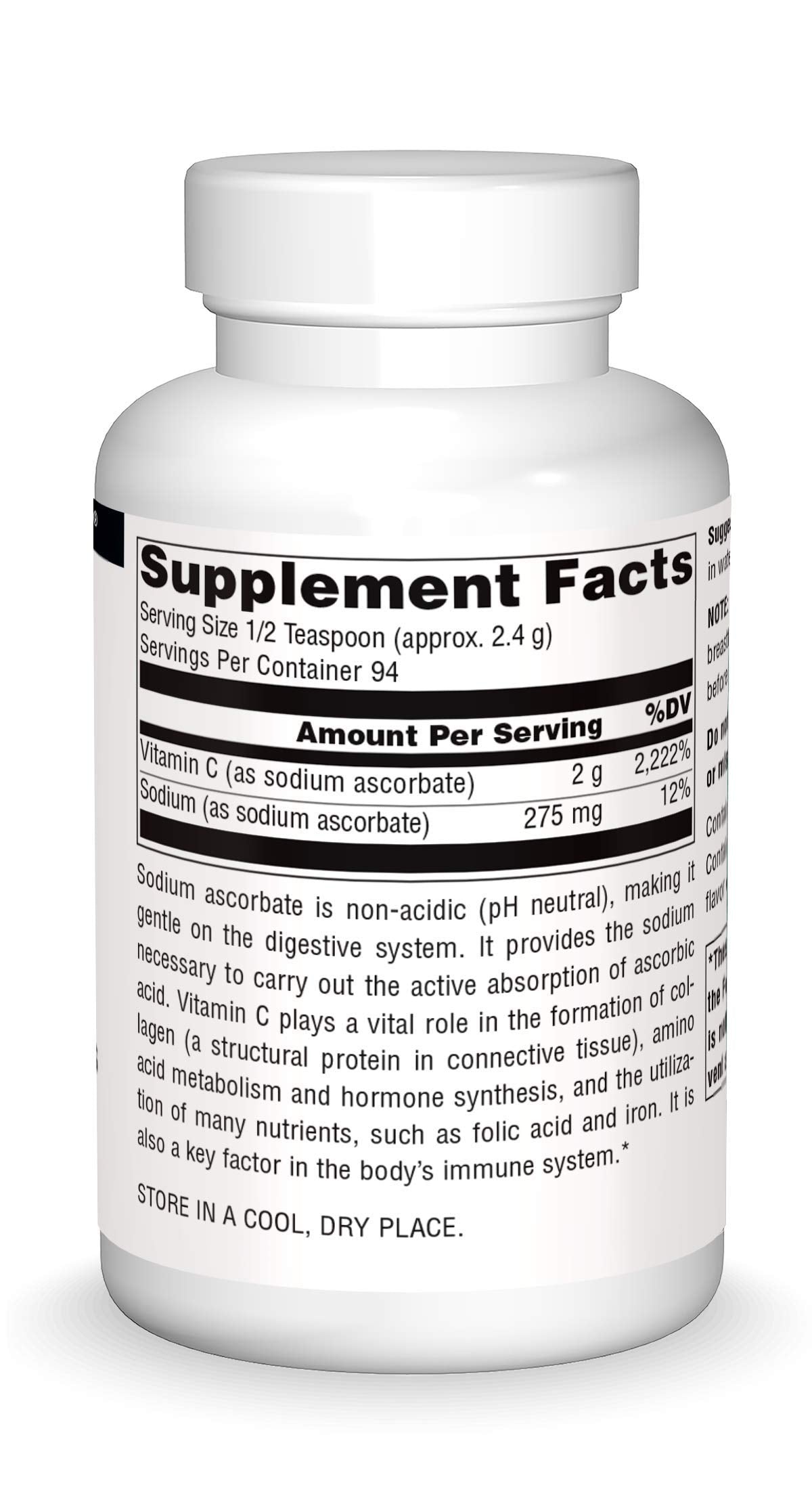 Packaging and crystal form of Source Naturals Vitamin C Sodium Ascorbate Crystals