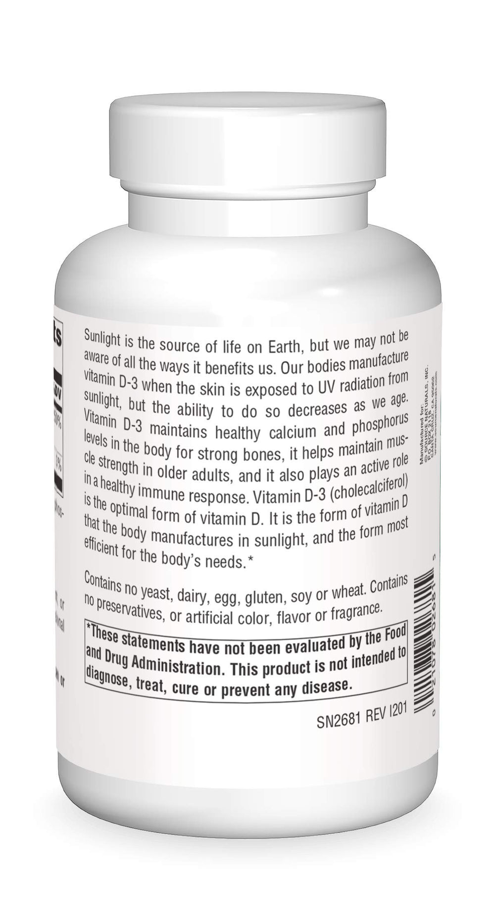 Back label with supplement facts and ingredients