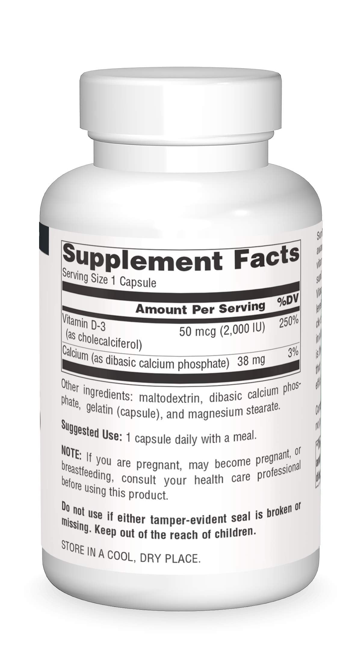 Usage directions showing suggested use of 1-2 capsules daily with a meal