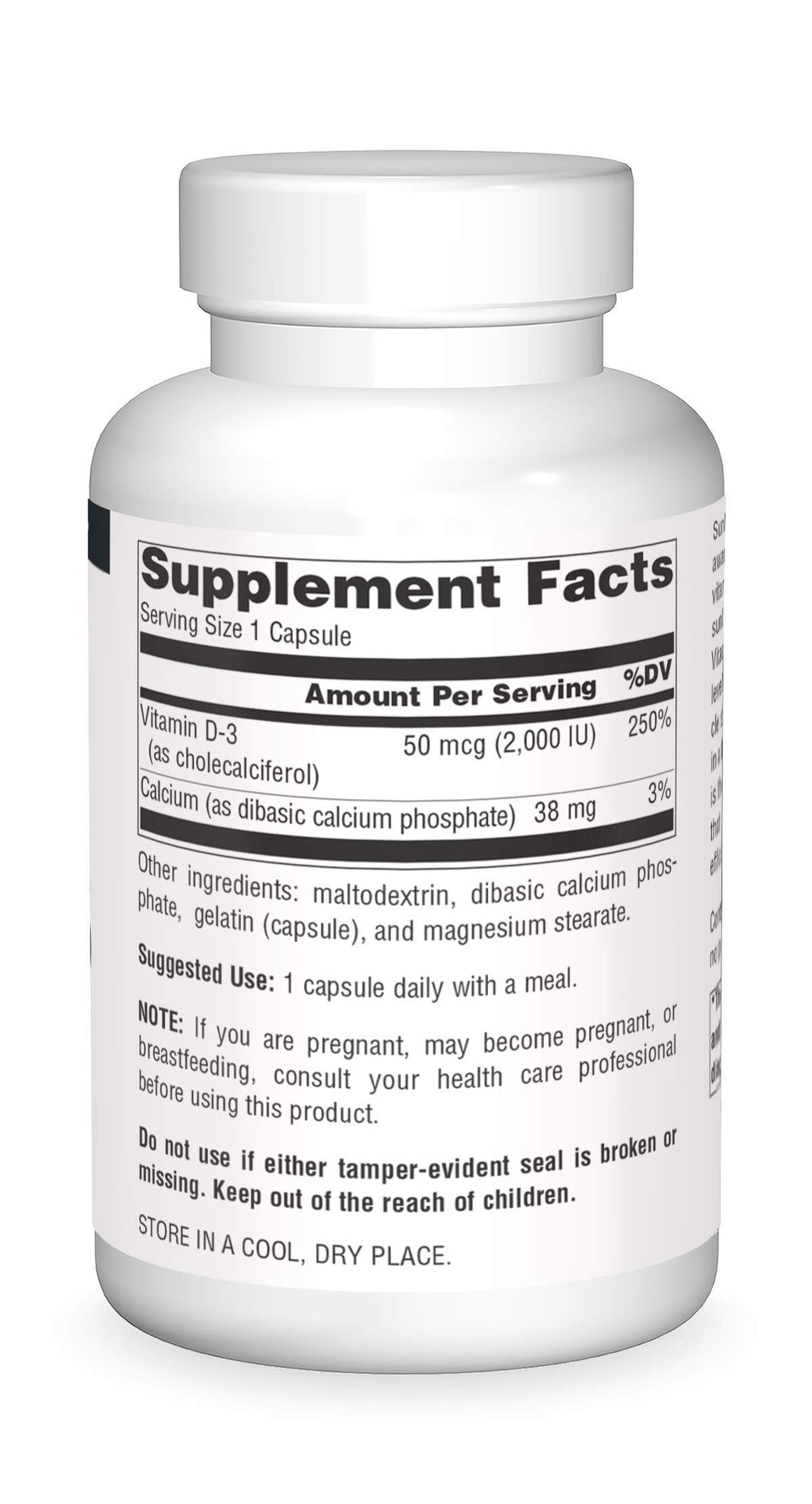 Usage directions showing suggested use of 1-2 capsules daily with a meal