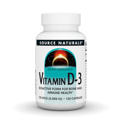 Bottle of Source Naturals Vitamin D-3 5000 IU Bioactive 120 capsules