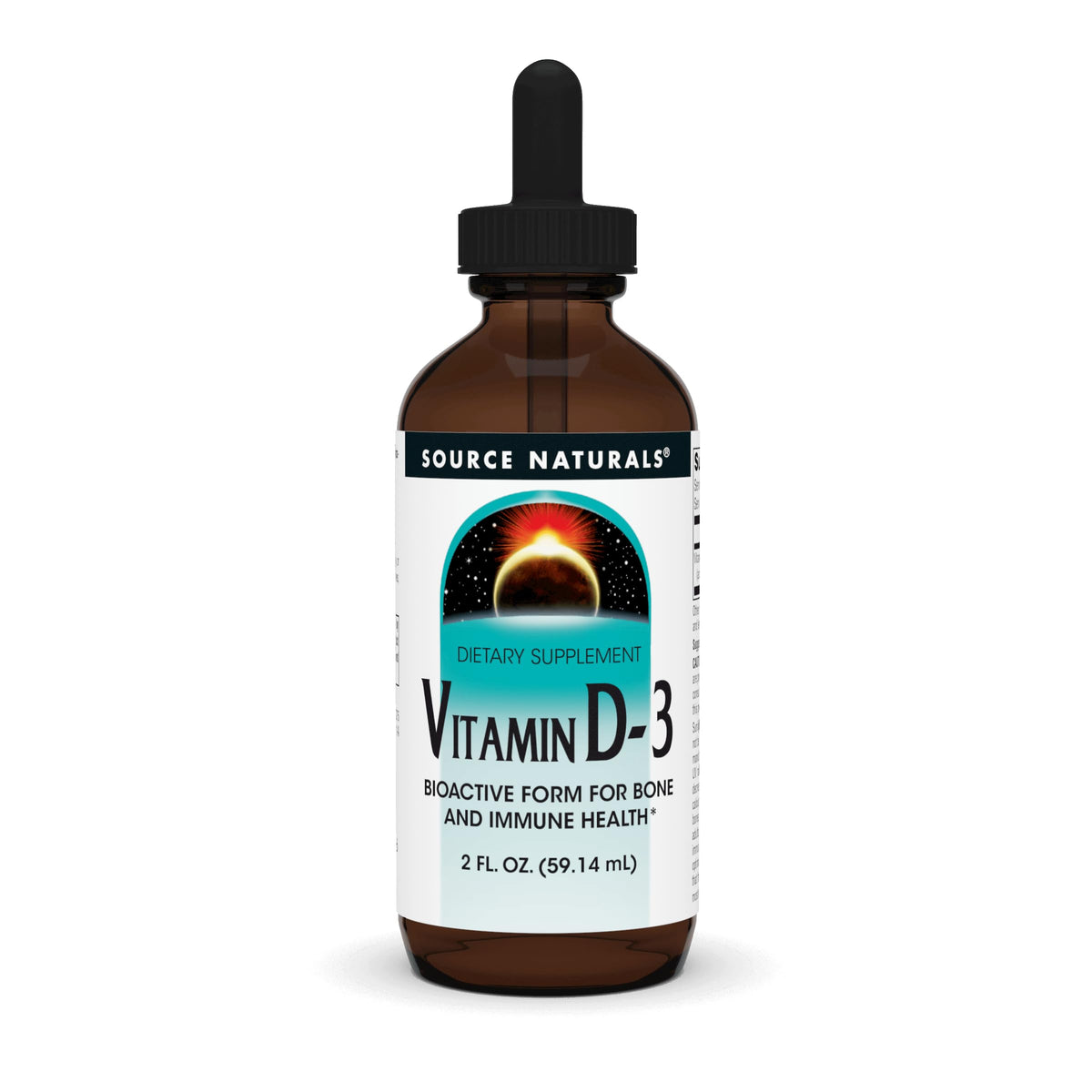 Front view of Source Naturals Vitamin D-3 Liquid Drops bottle