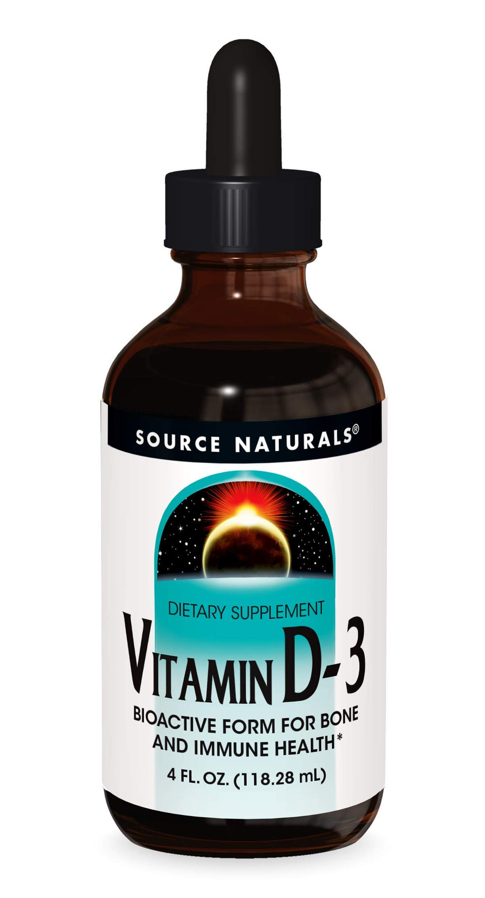 Bottle of Source Naturals Vitamin D-3 Liquid Drops 2000 IU, 4 fl oz