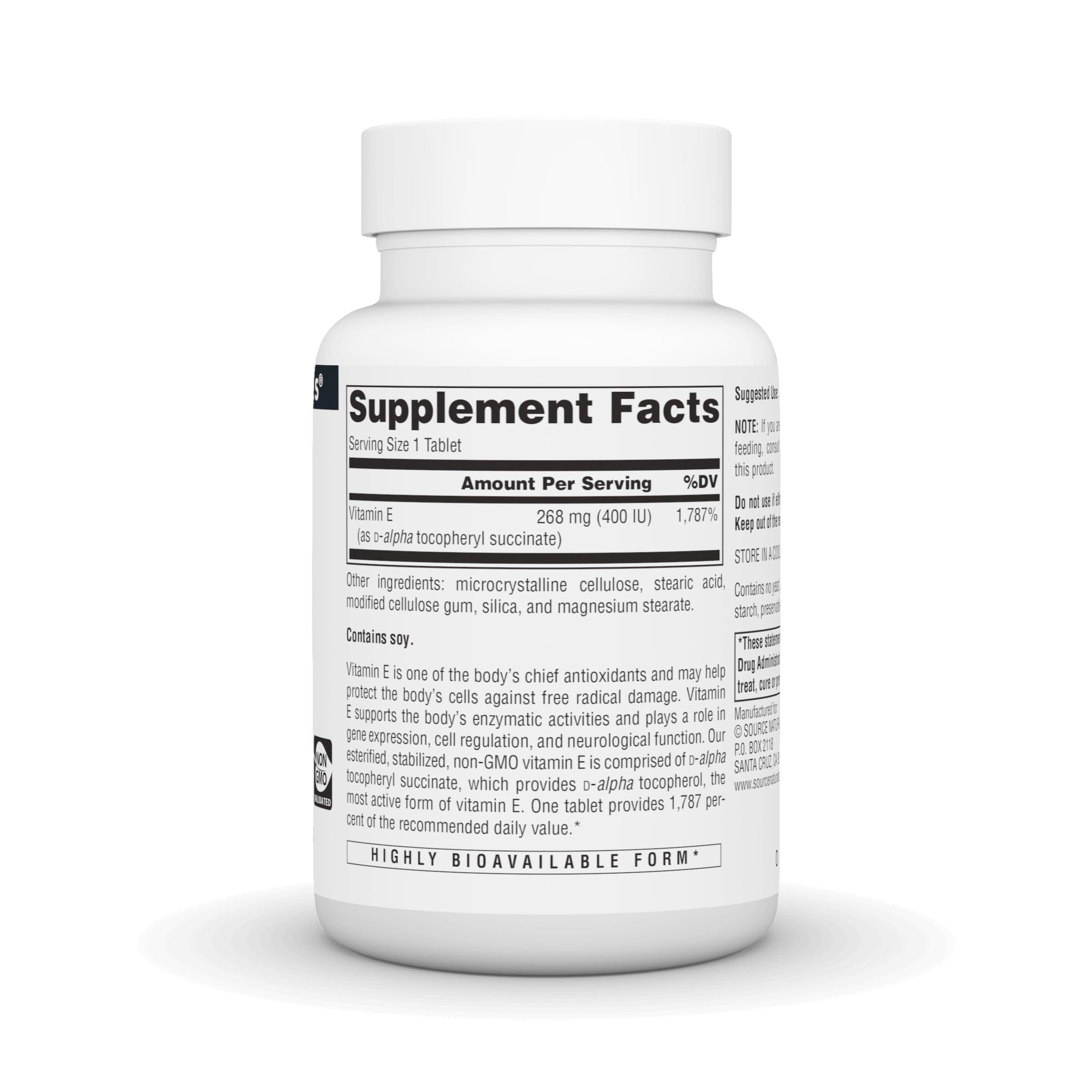 Label showing 400 IU Vitamin E and 60 tablets