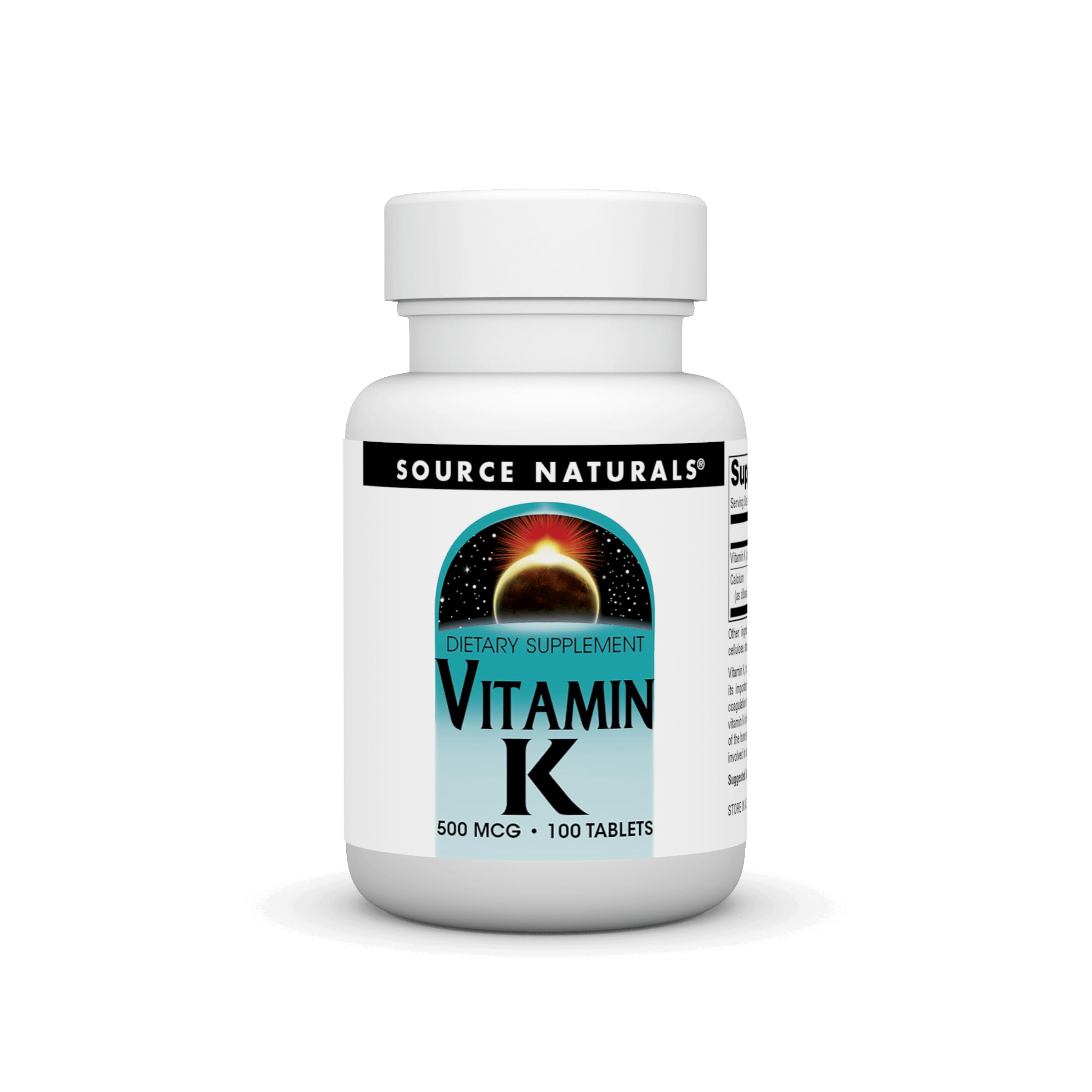 Bottle of Source Naturals Vitamin K 500 mcg 100 tablets