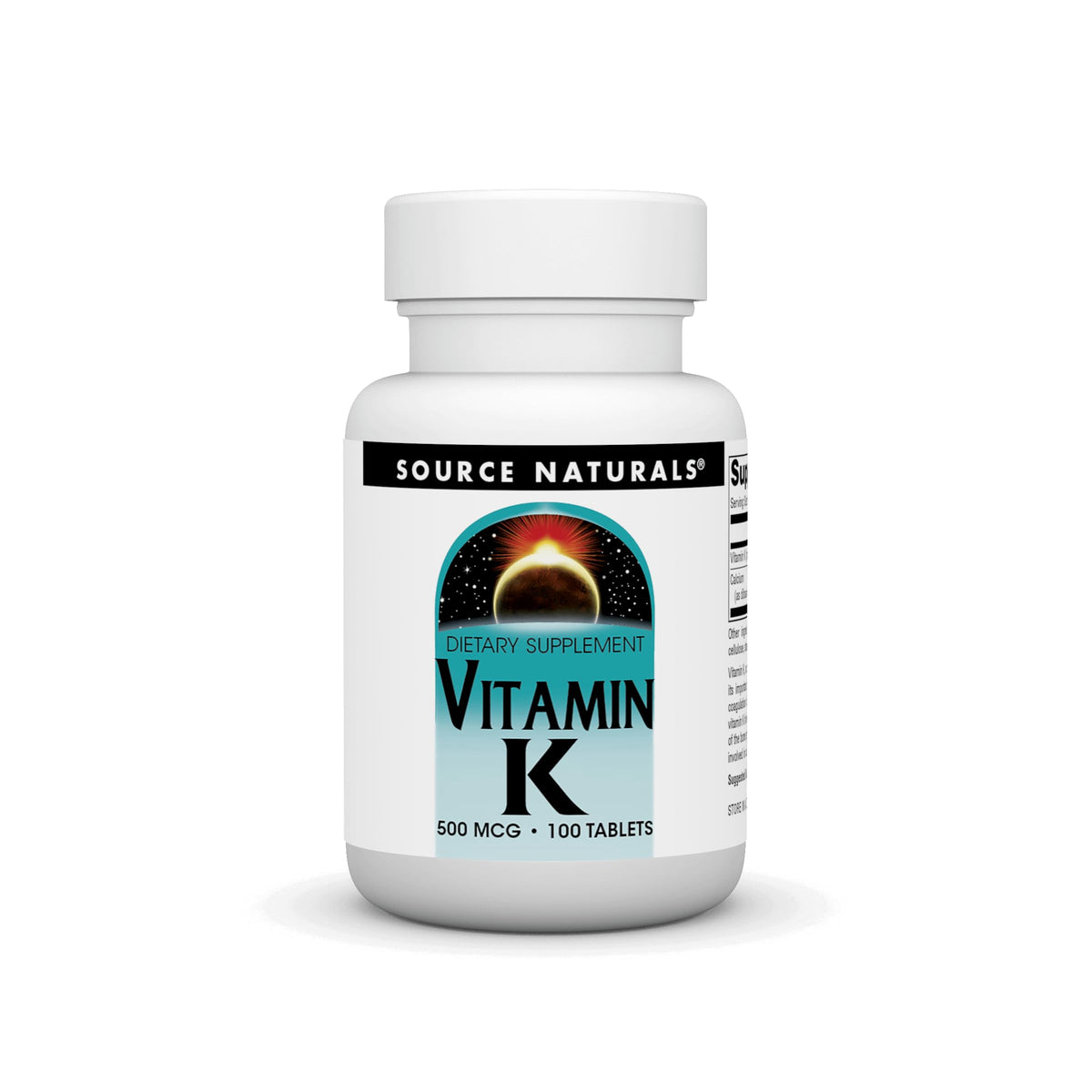 Bottle of Source Naturals Vitamin K 500 mcg 100 tablets
