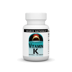 Bottle of Source Naturals Vitamin K 500 mcg 100 tablets