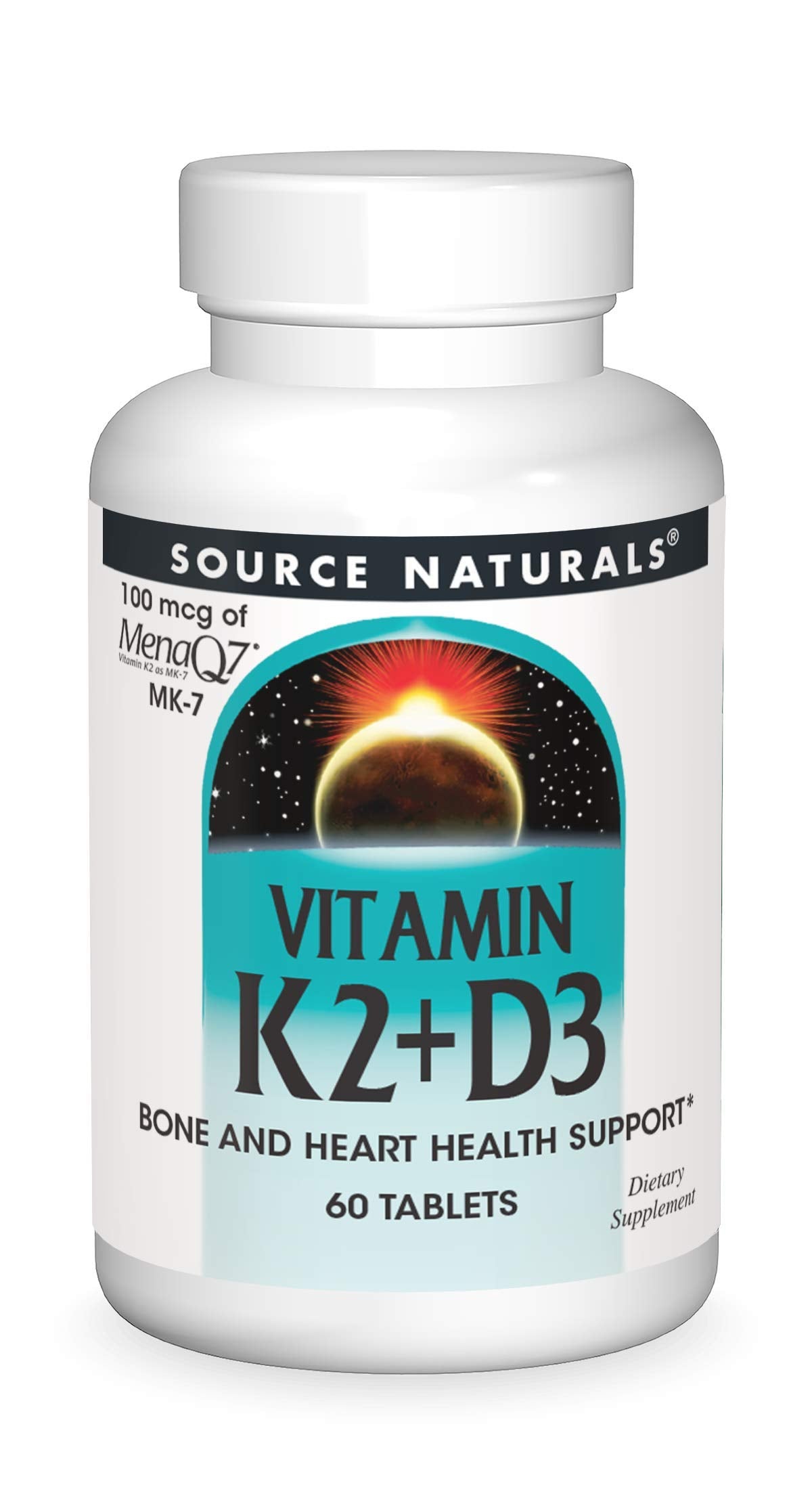 Bottle of Source Naturals Vitamin K2 + D3 Bone & Heart Health Complex (60 tablets)