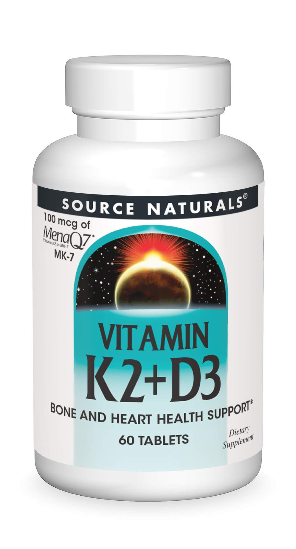Bottle of Source Naturals Vitamin K2 + D3 Bone & Heart Health Complex (60 tablets)