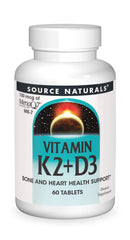 Bottle of Source Naturals Vitamin K2 + D3 Bone & Heart Health Complex (60 tablets)