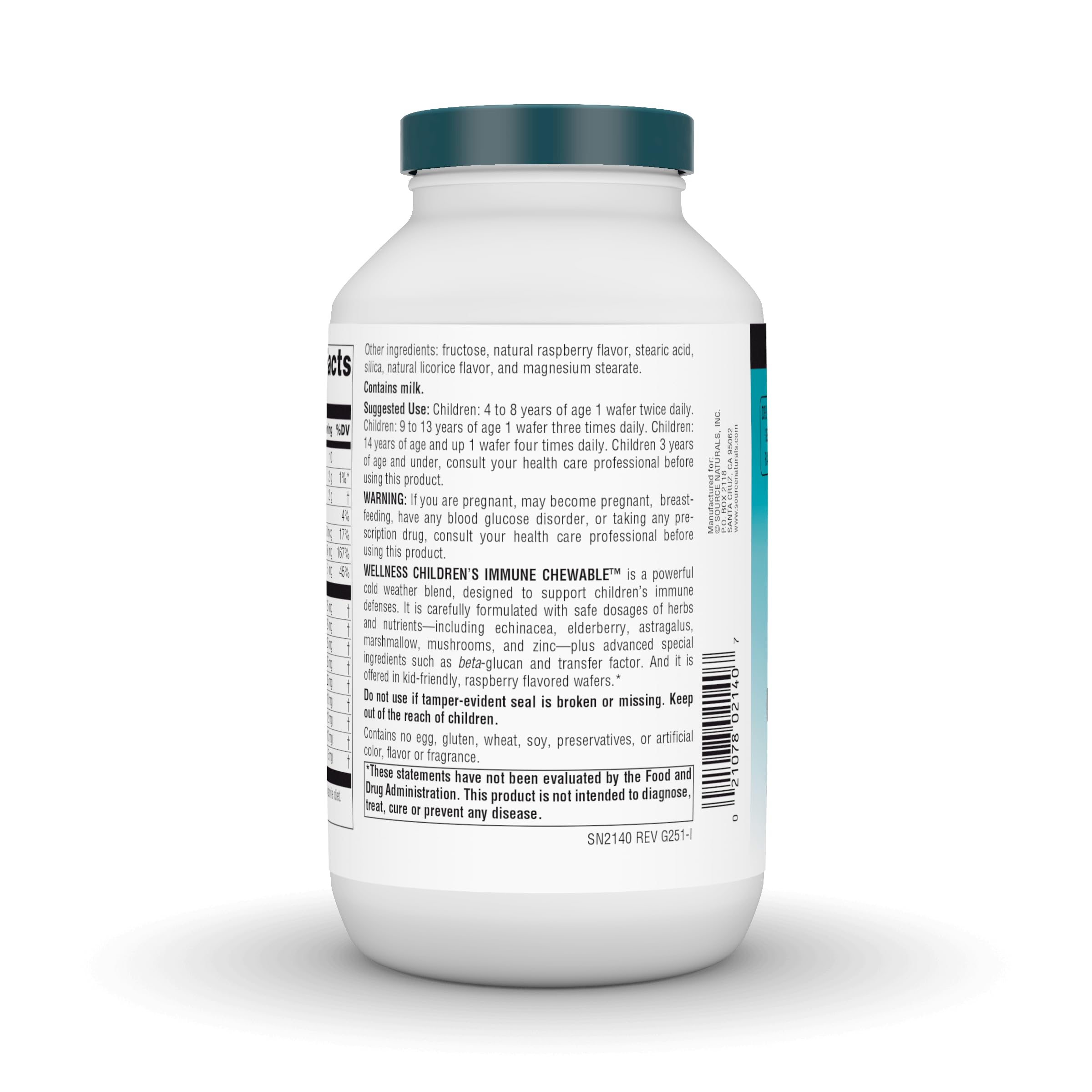 Source Naturals Wellness Children's Immune Chewable Berry wafers on a table for convenient use.