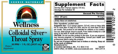 Back of Source Naturals Colloidal Silver Throat Spray bottle with usage information
