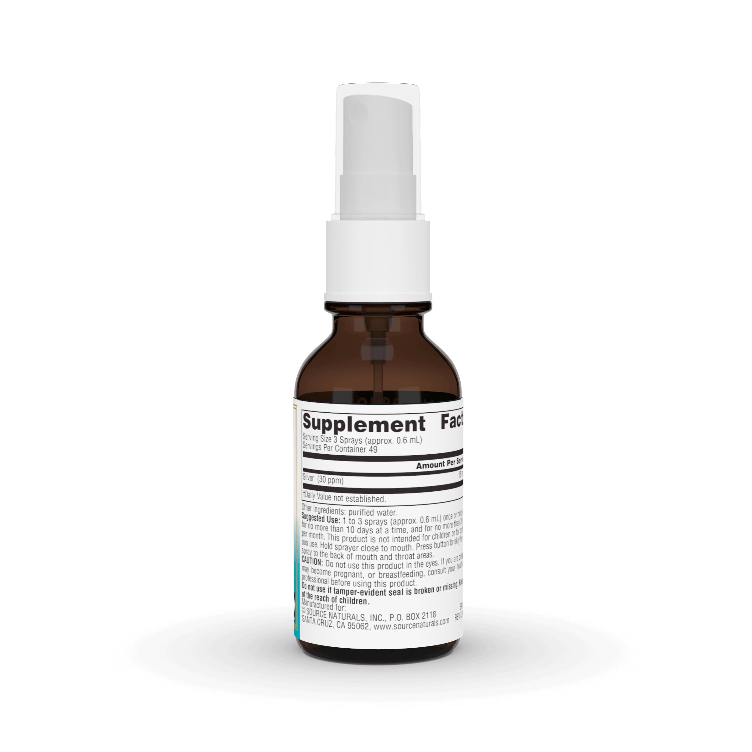 Label on Source Naturals Wellness Colloidal Silver Throat Spray 1 fl oz