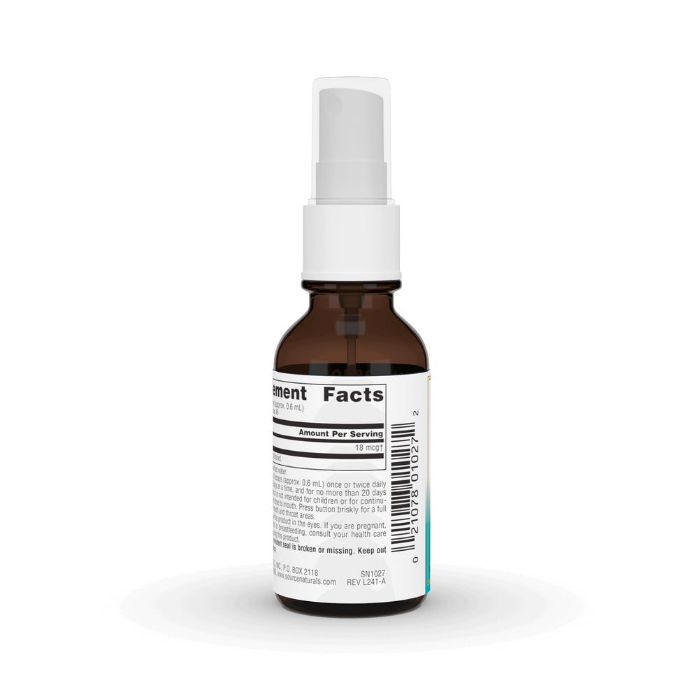 Side view of Source Naturals Wellness Colloidal Silver Throat Spray 1 fl oz bottle