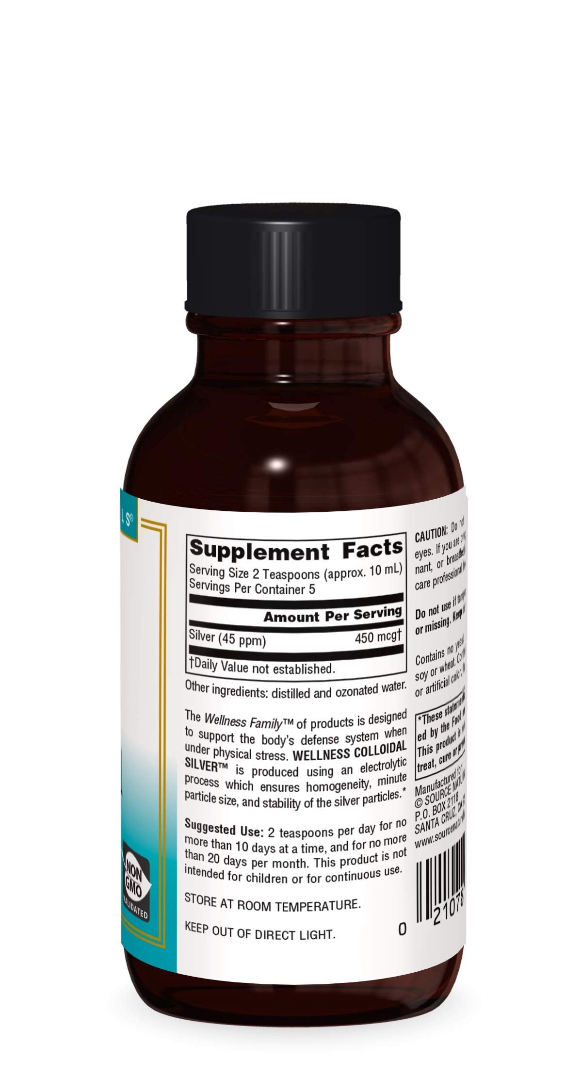 Source Naturals Wellness Colloidal Silver 45 ppm bottle on white background