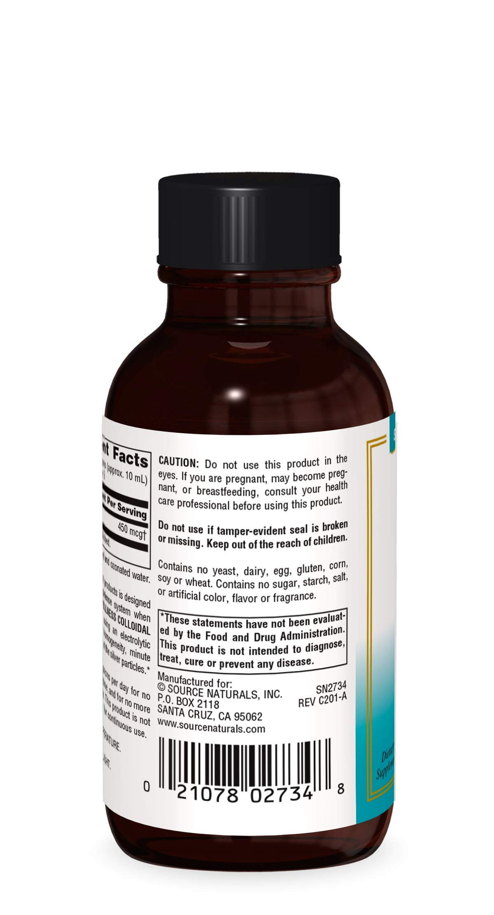 Product label for Source Naturals Wellness Colloidal Silver 45 ppm - 2 fl oz