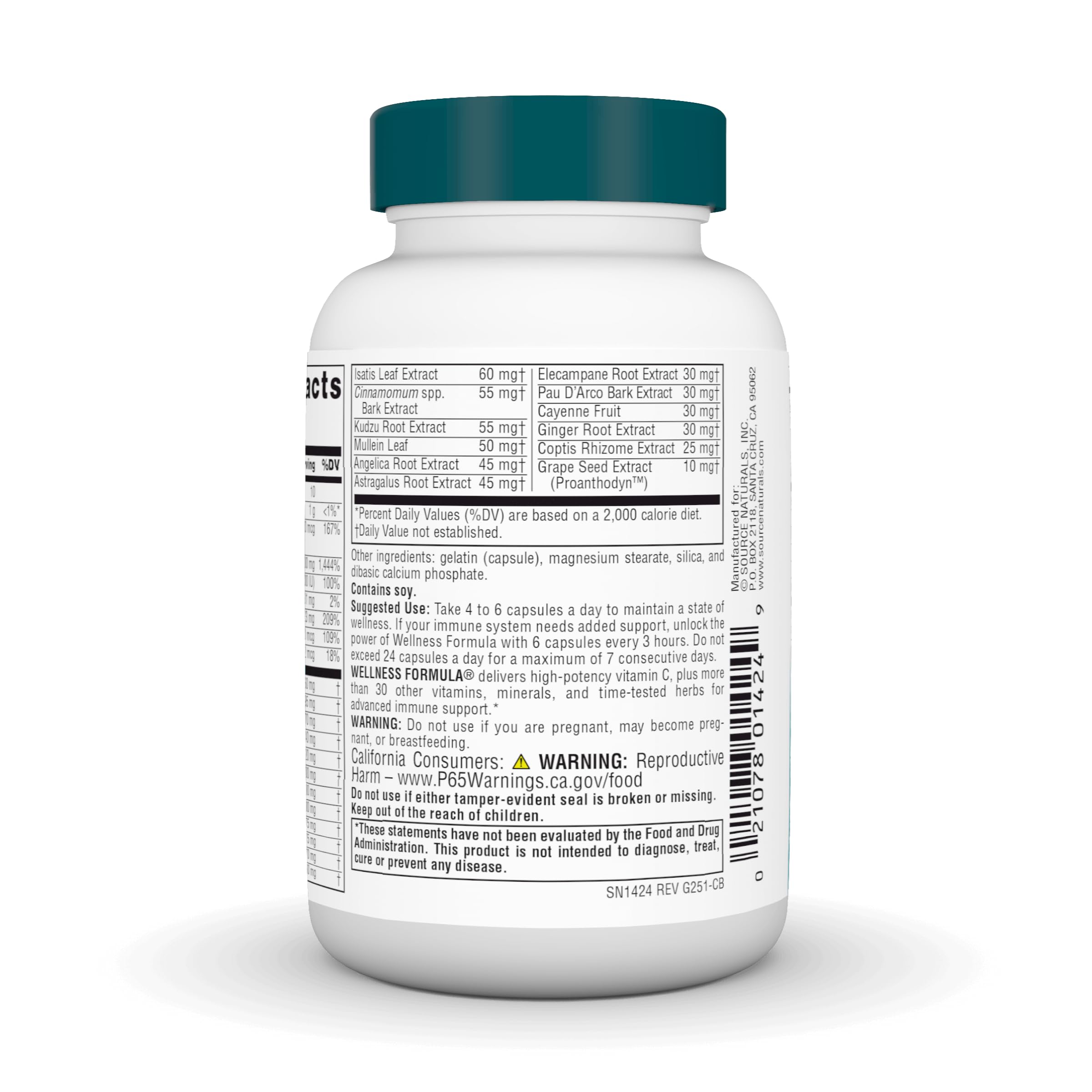 Close-up of Source Naturals Wellness Formula capsules for immune support