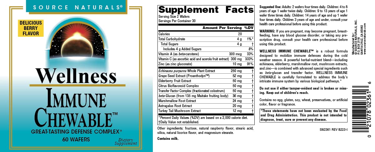 Label artwork for Source Naturals Wellness Immune Chewable Defense Complex
