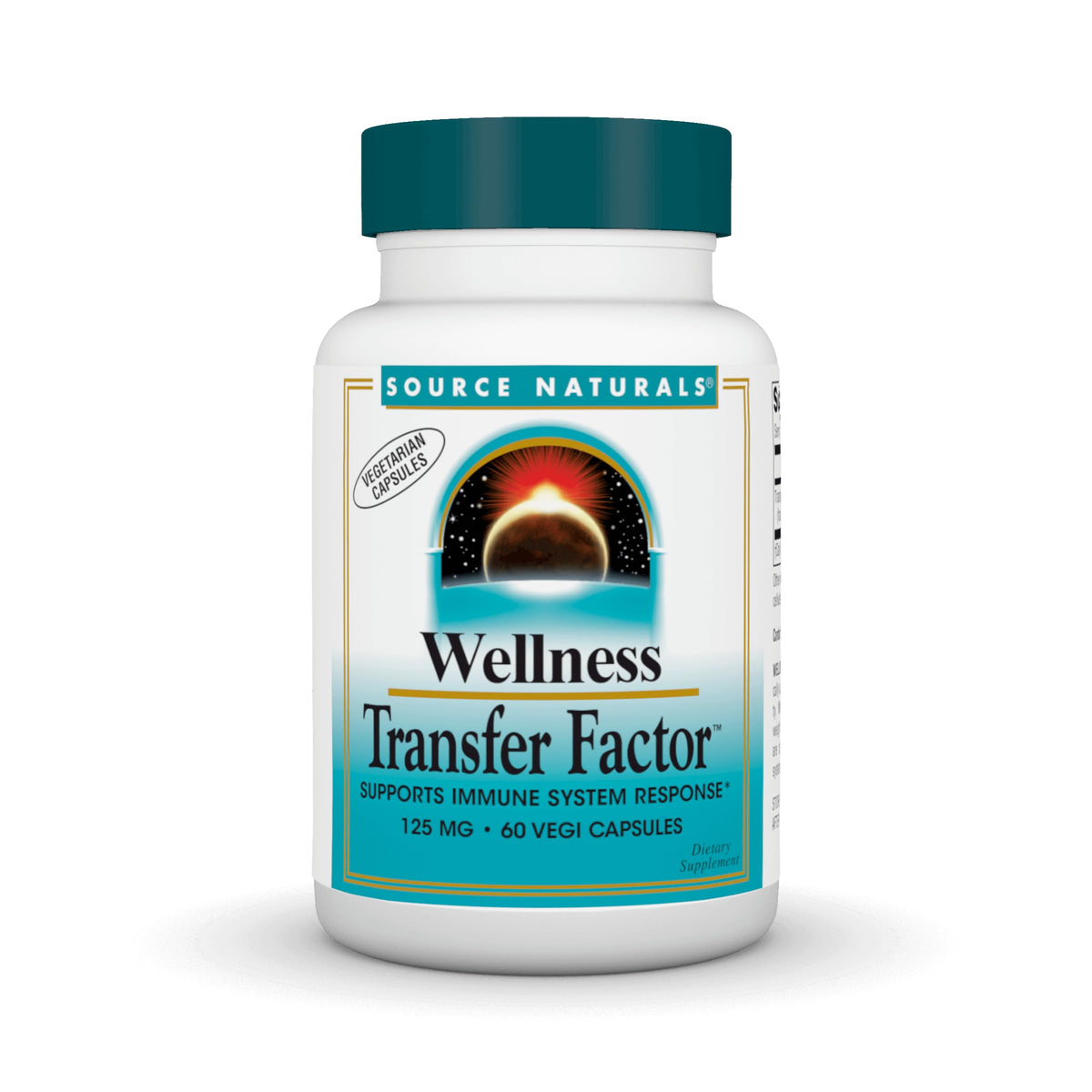 Bottle of Source Naturals Wellness Transfer Factor 125 mg 60 vegetarian capsules