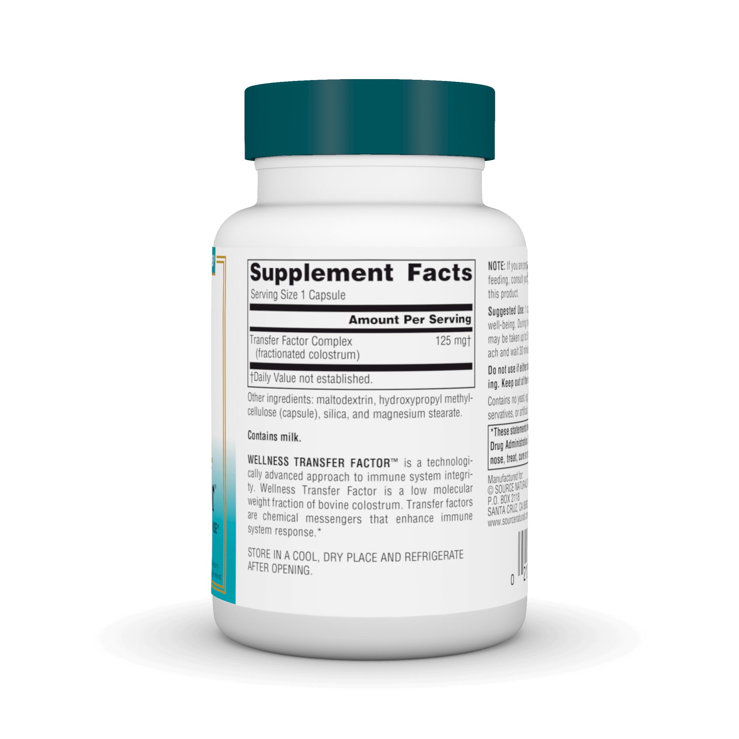 Close-up of the bottle label showing Wellness Transfer Factor