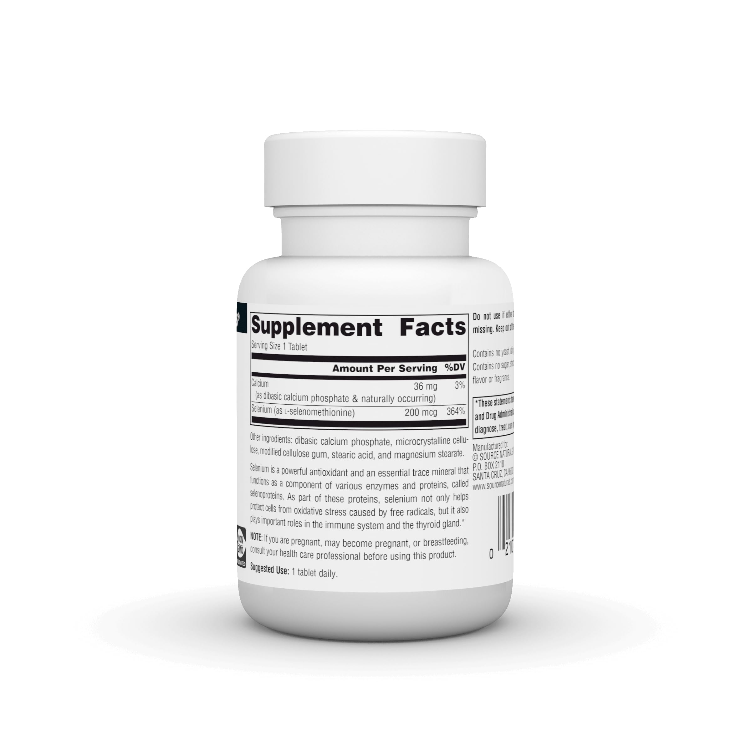 Close-up of Selenium tablets from Source Naturals