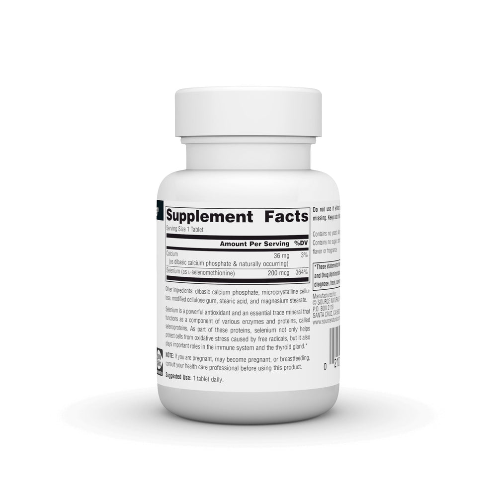 Close-up of Selenium tablets from Source Naturals