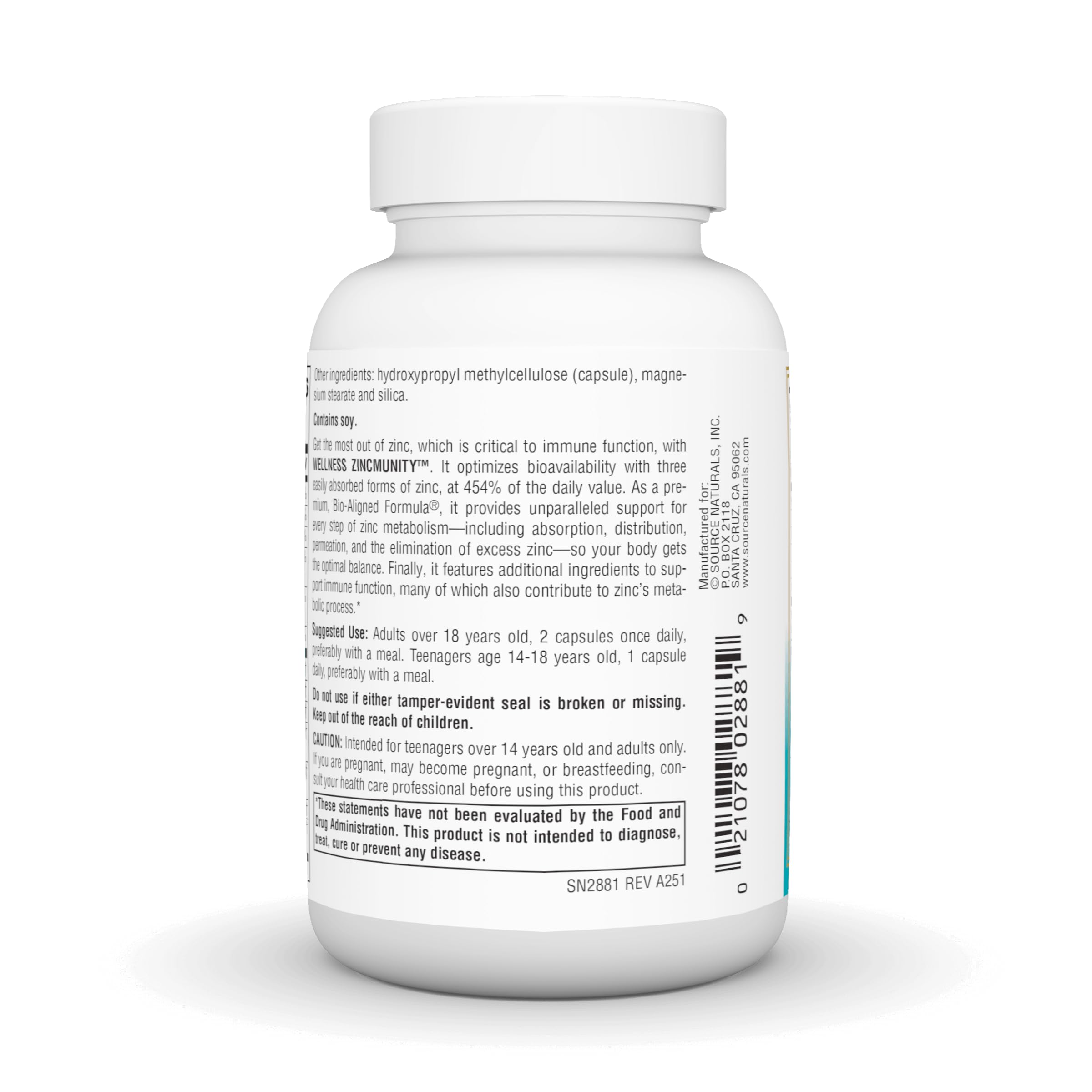 ZincMunity label showing dosage and ingredients
