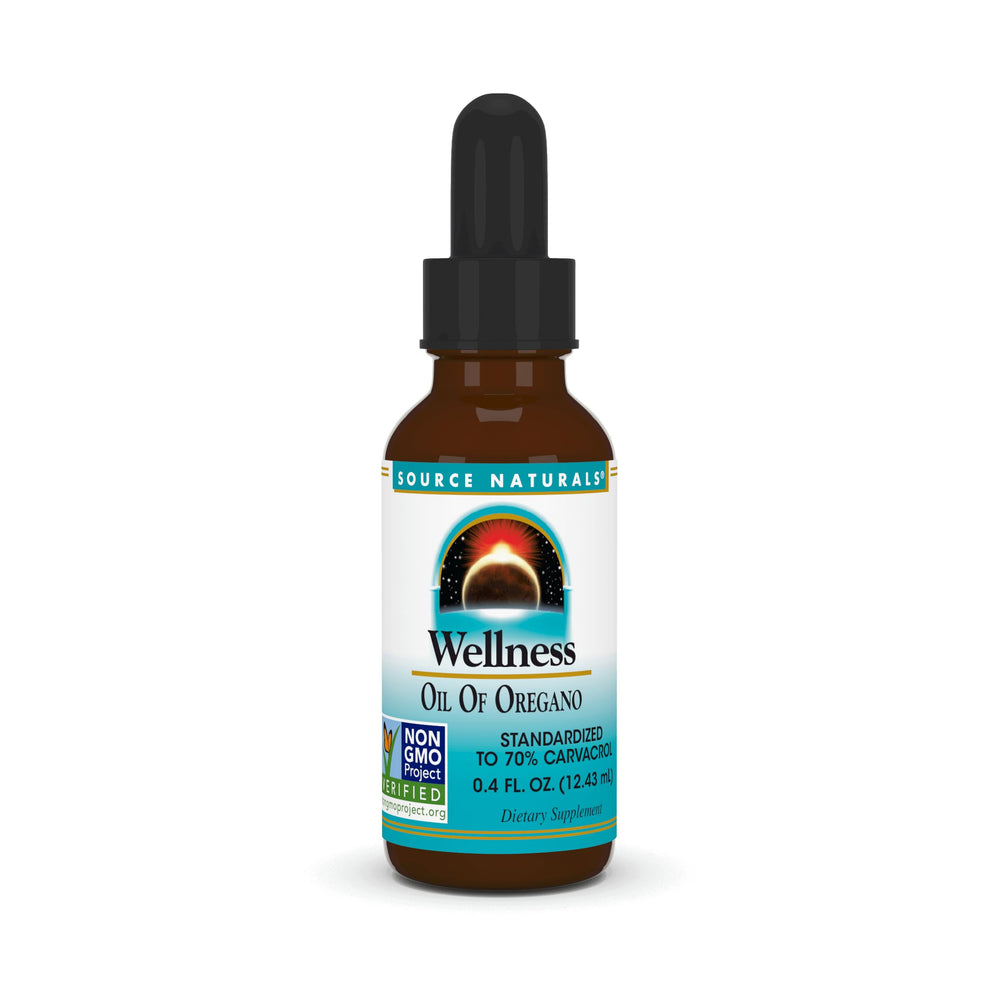 Bottle of Source Naturals Wellness Oil of Oregano 0.4 fl oz with 70% carvacrol