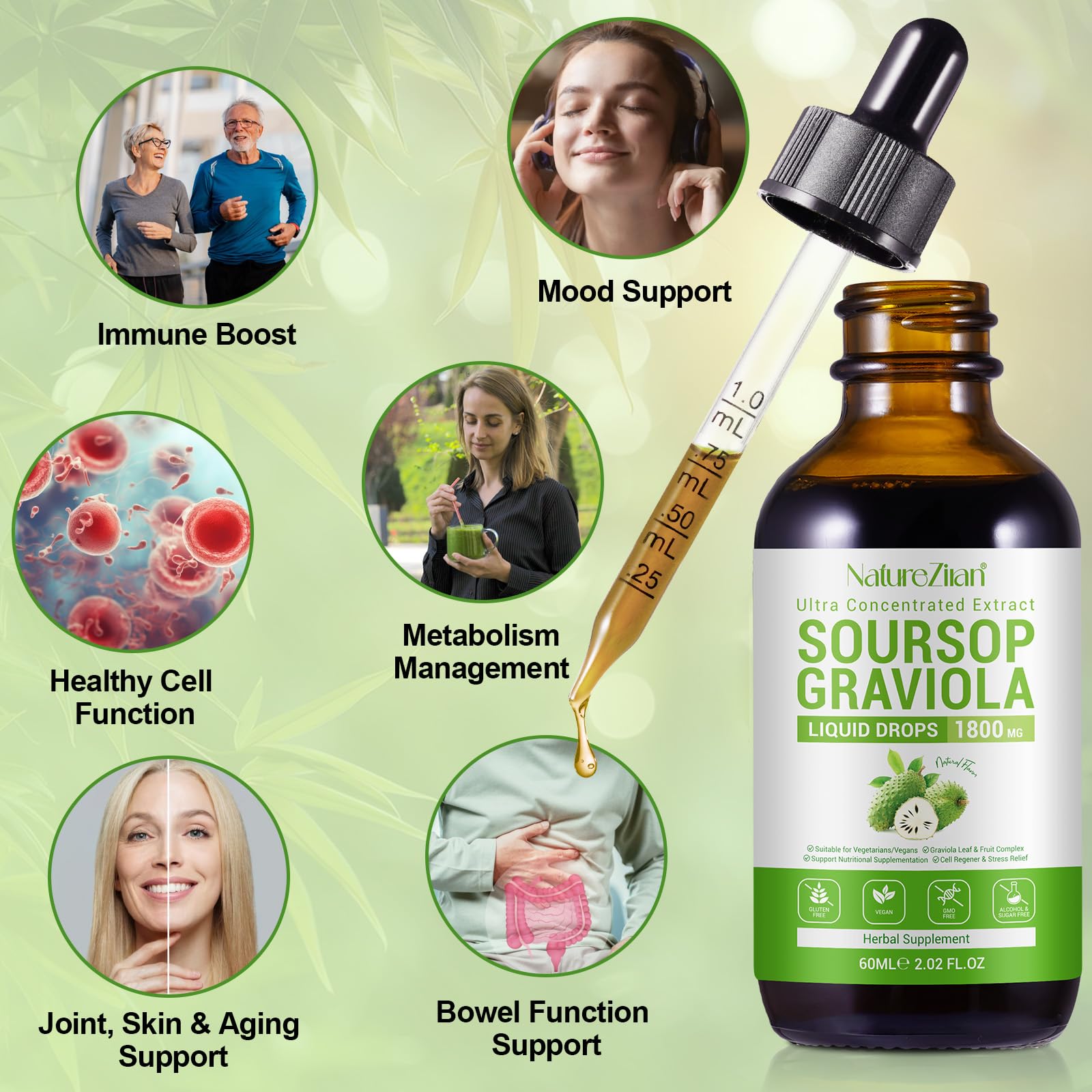 Soursop liquid drops dispensed into a glass of water