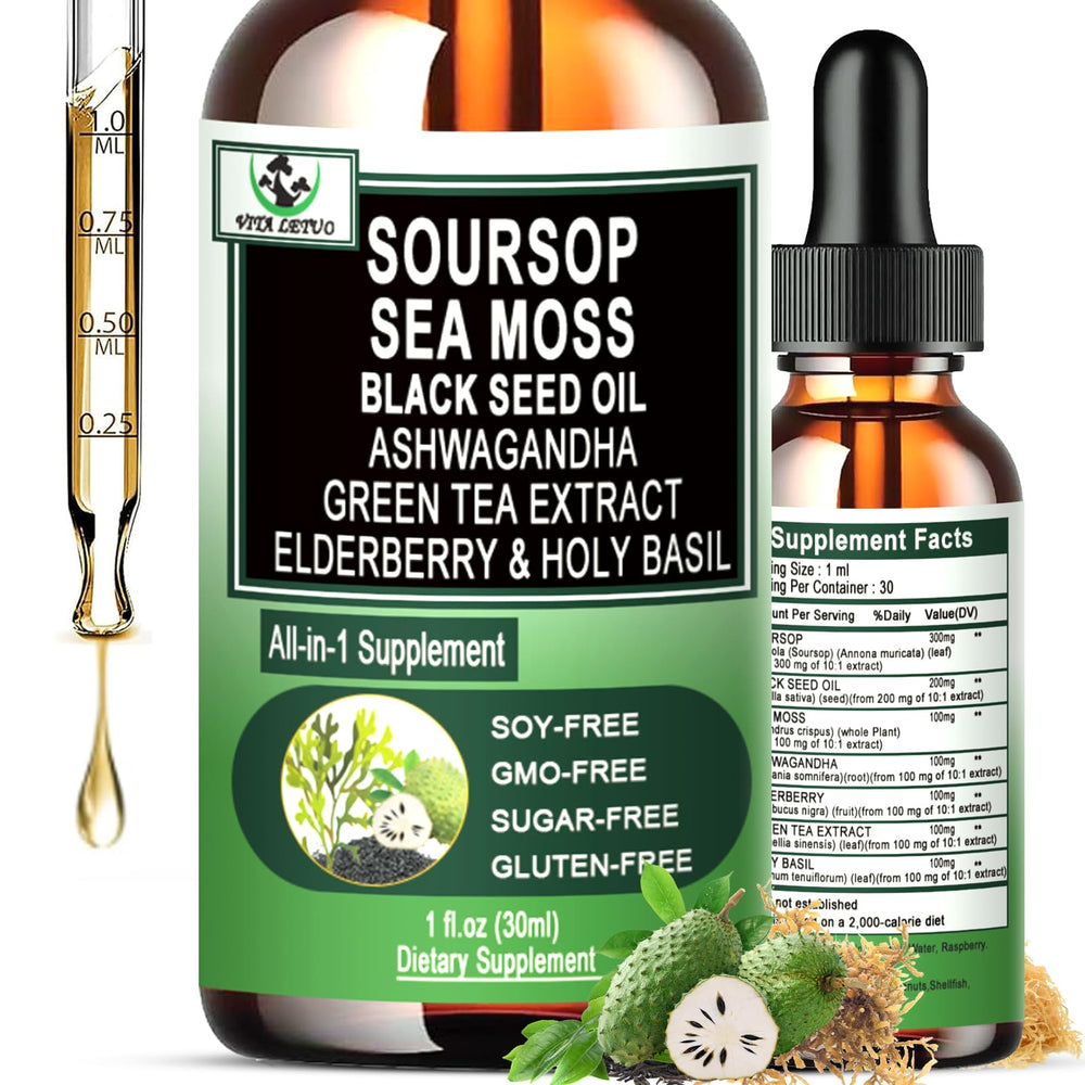 Front view of Soursop Drops bottle