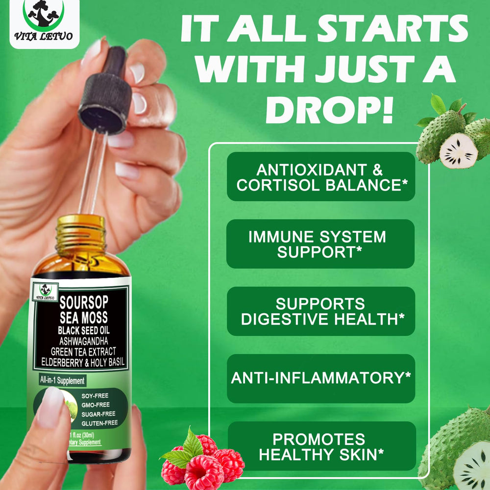 Side view of Soursop Drops bottle