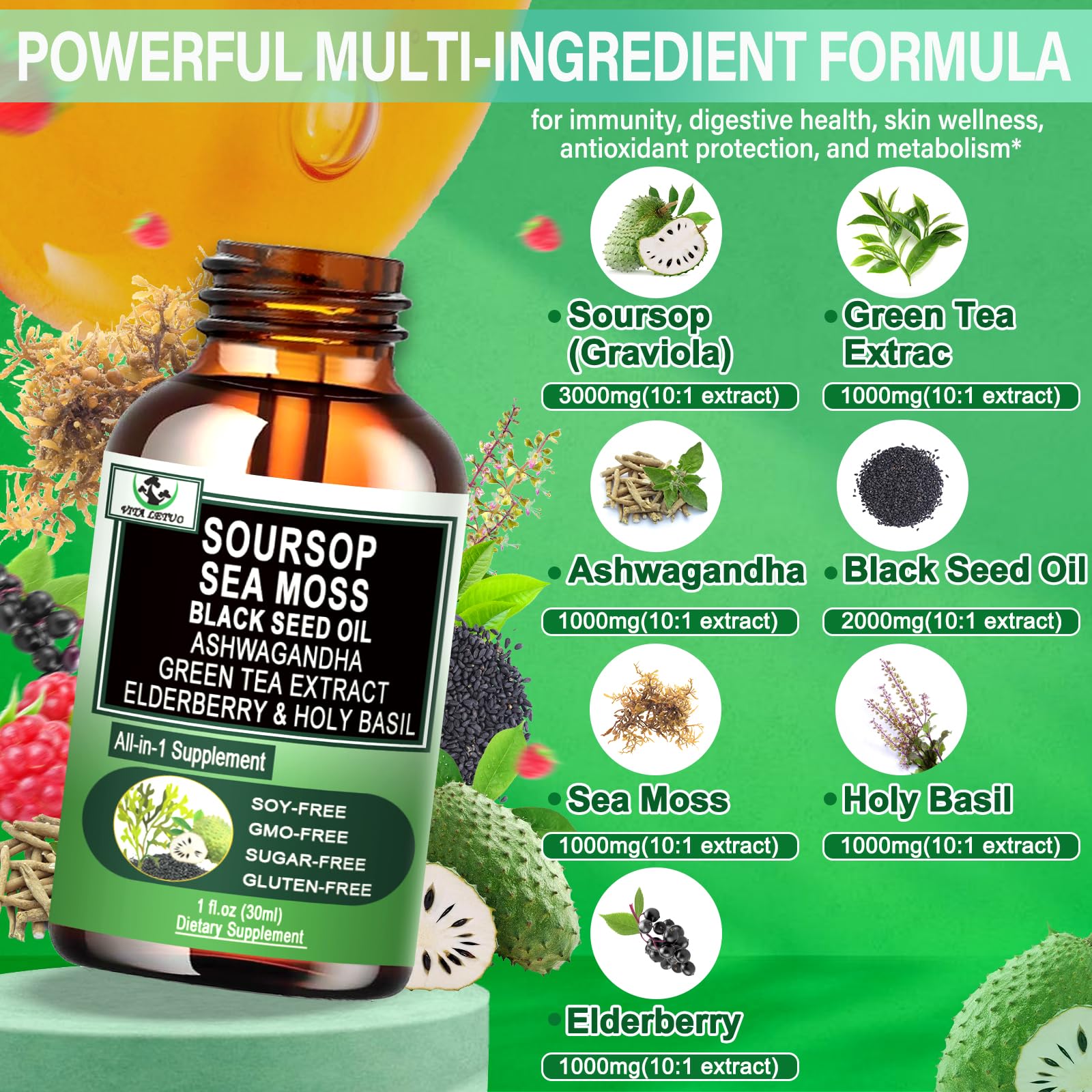 Ingredients: Black Seed Oil in Soursop Drops