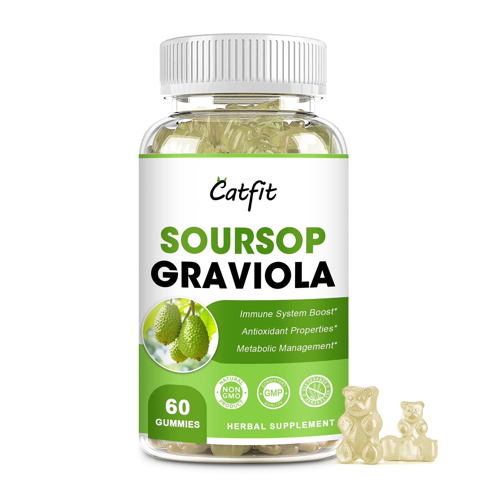 Bottle of Soursop Graviola Gummies with label