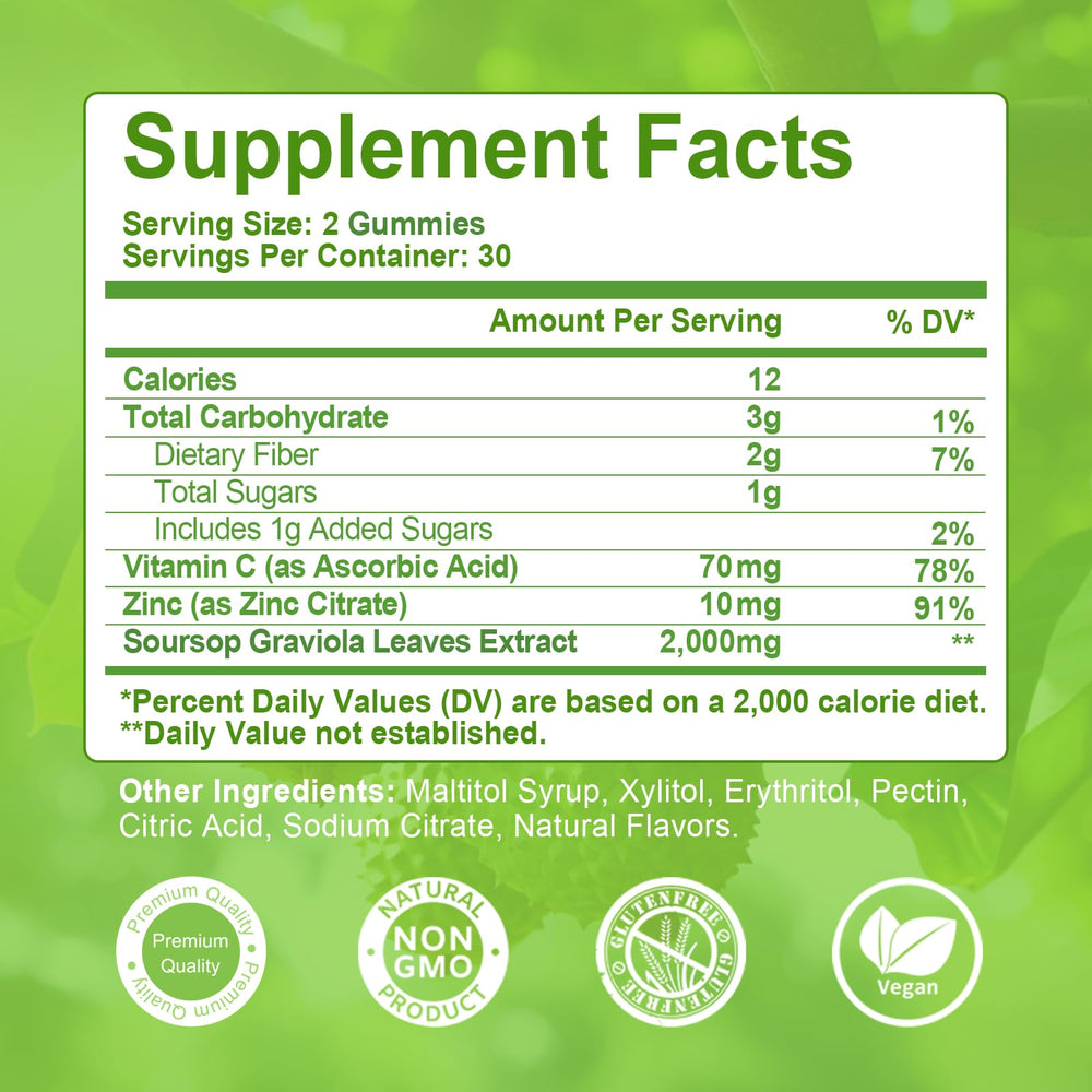 Illustration of Soursop Leaves Extract with Vitamin C and Zinc
