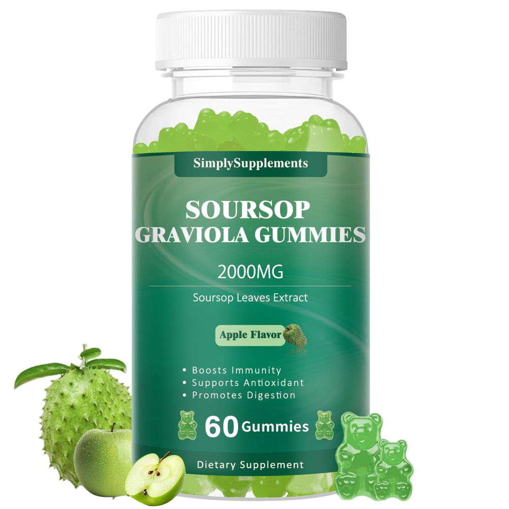 Bottle of Soursop Graviola Gummies with Apple flavor