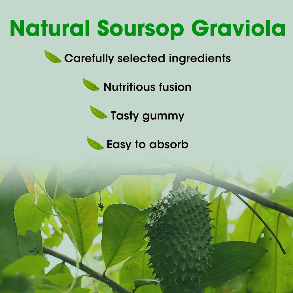 Nutrition facts panel for Soursop Graviola Gummies