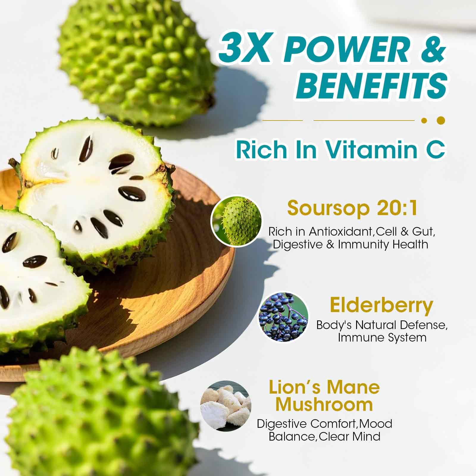 Ingredients label highlighting elderberry and lion's mane in the formula