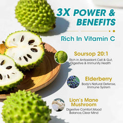 Ingredients label highlighting elderberry and lion's mane in the formula