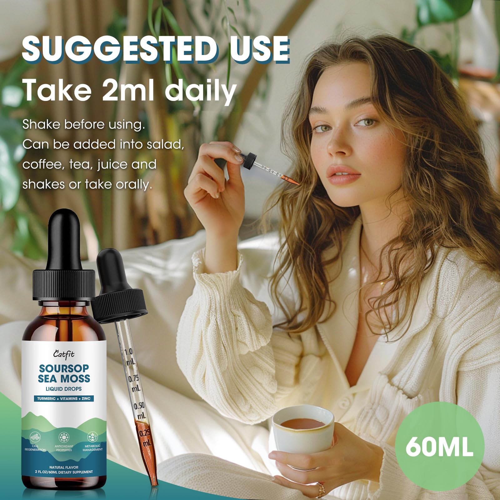 Close-up of amber glass bottle for Soursop Graviola Liquid Drop