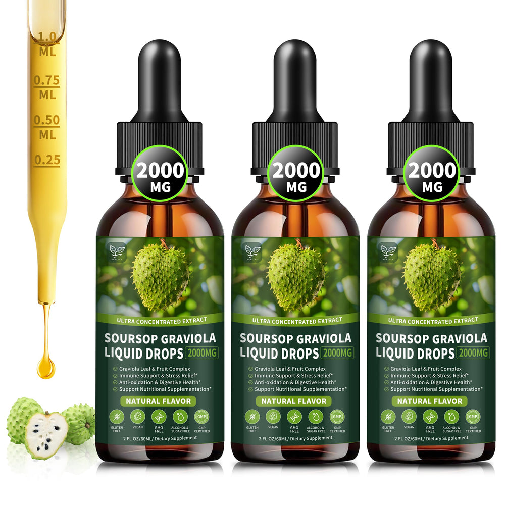 3-pack Soursop Graviola Liquid Drops bottle label