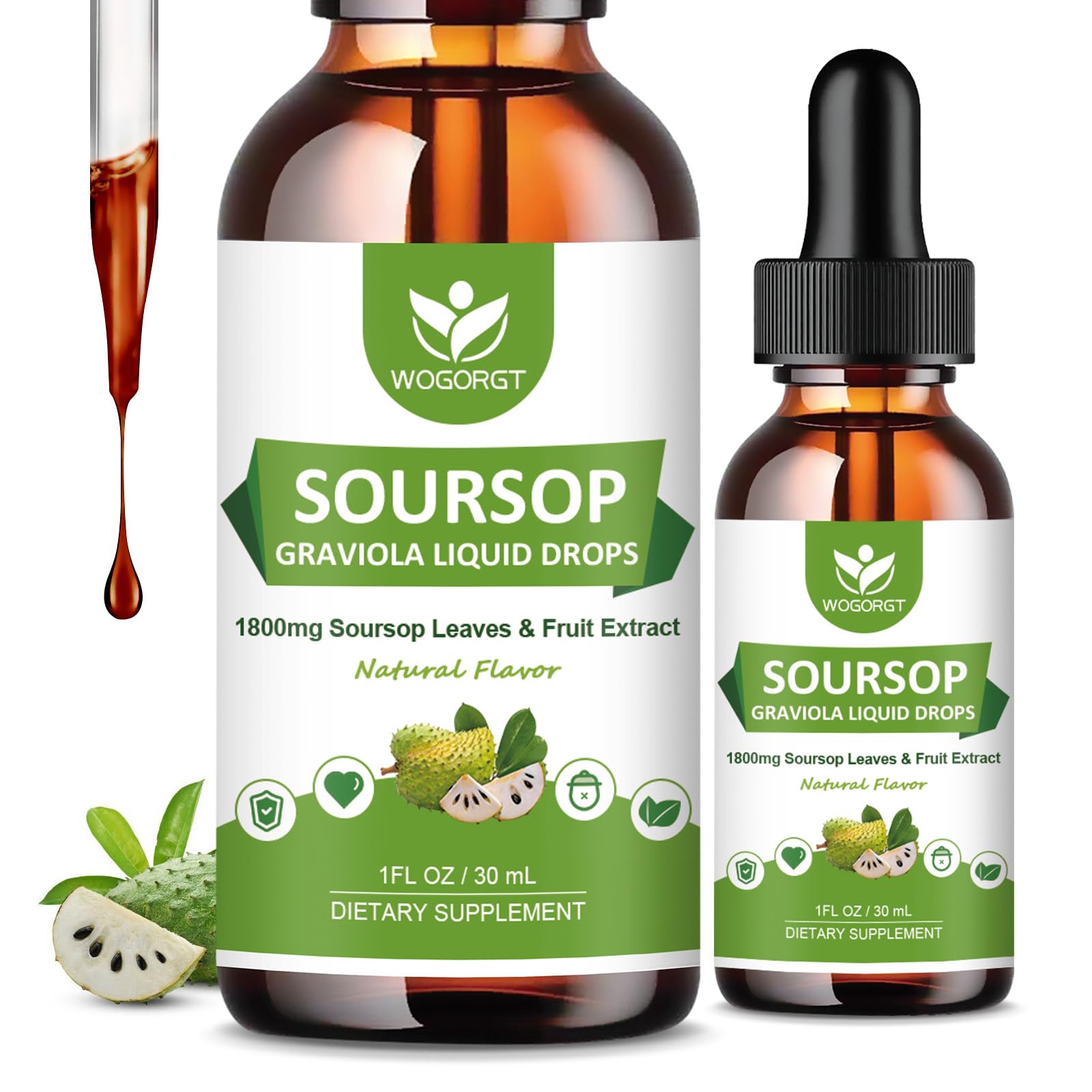 Front view of 2-pack Soursop Graviola Liquid Drops 1oz