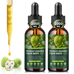 Front view of the 2-pack Soursop Graviola Liquid Drops bottle 4oz