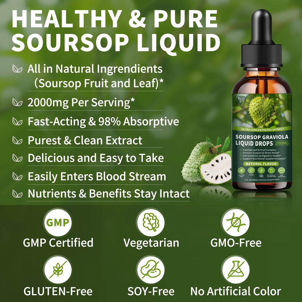 Organic soursop leaves with extract bottle