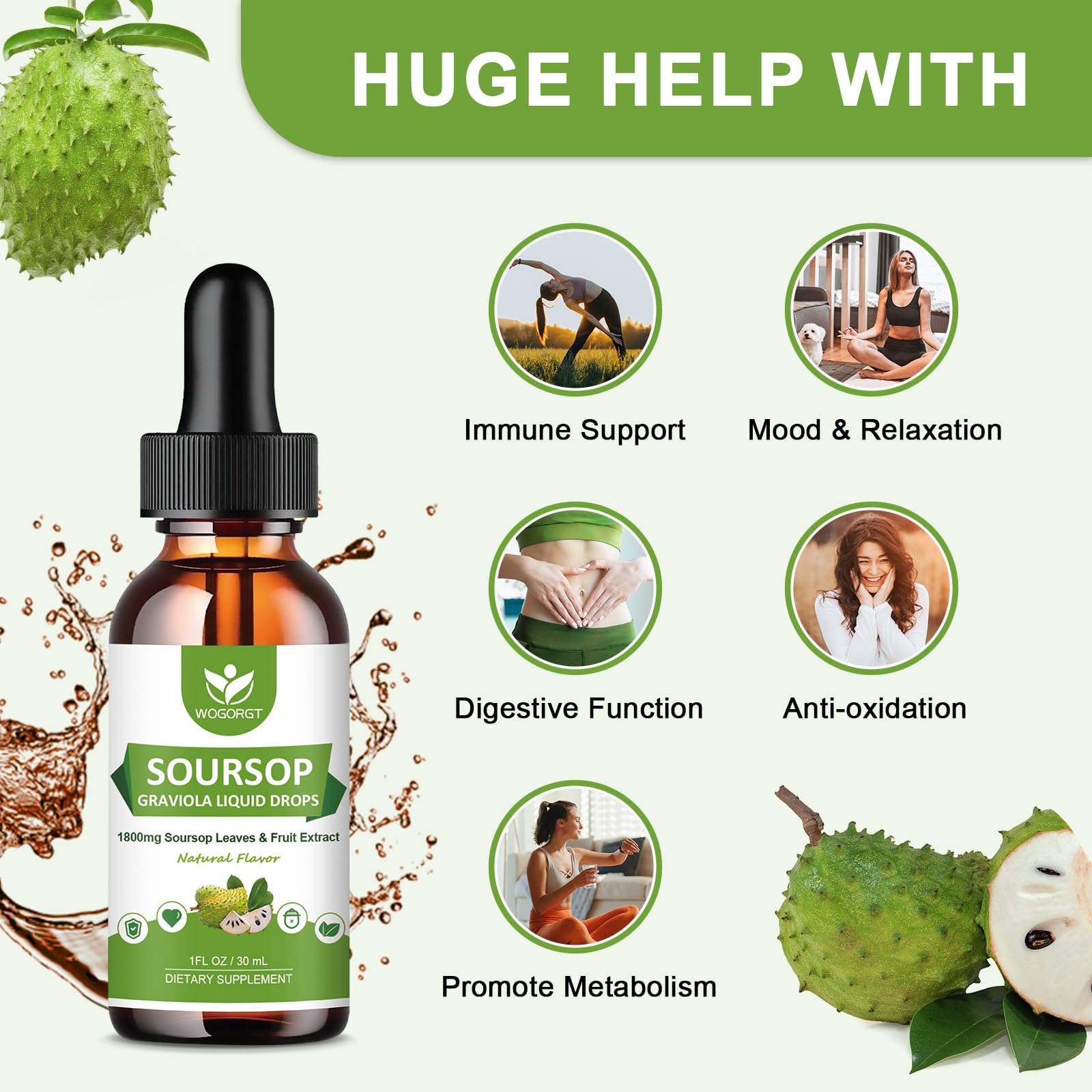 Label front of Soursop Graviola Liquid Drops 2-pack