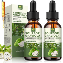 Two Soursop Graviola liquid drops bottles (2-pack) with label visible