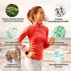 Front view of bottle label highlighting Graviola extract and 98% purity